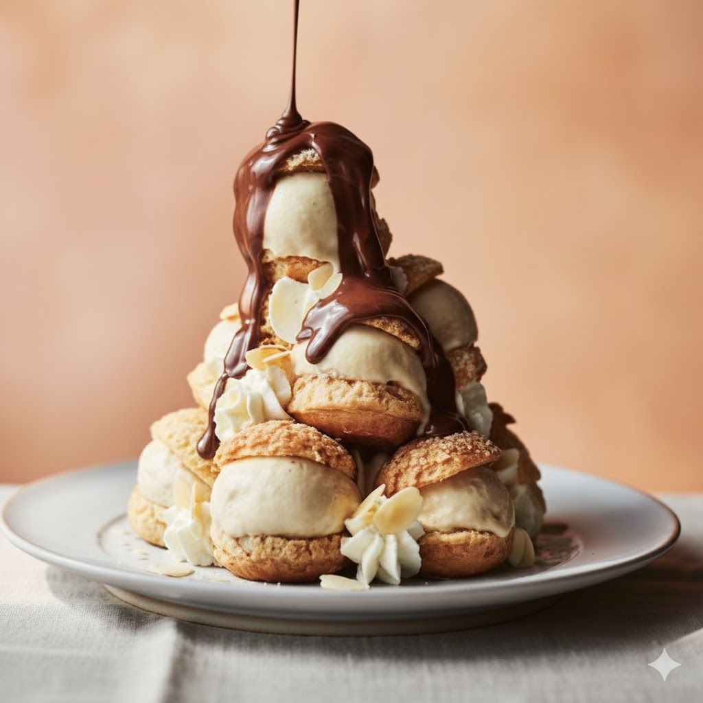 Vanilla & chocolate profiteroles