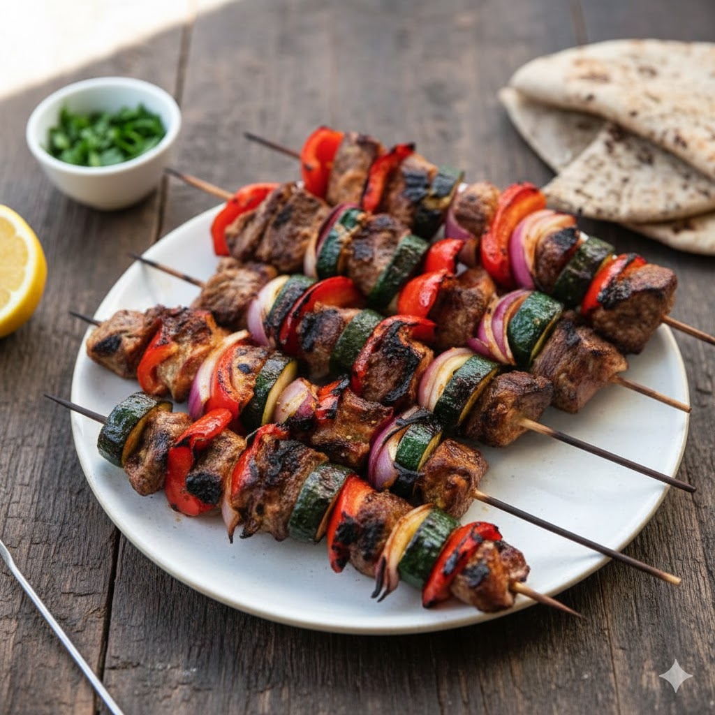 Chicken or beef skewers